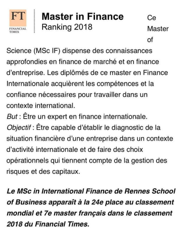 Classement Master en Finance Internationale